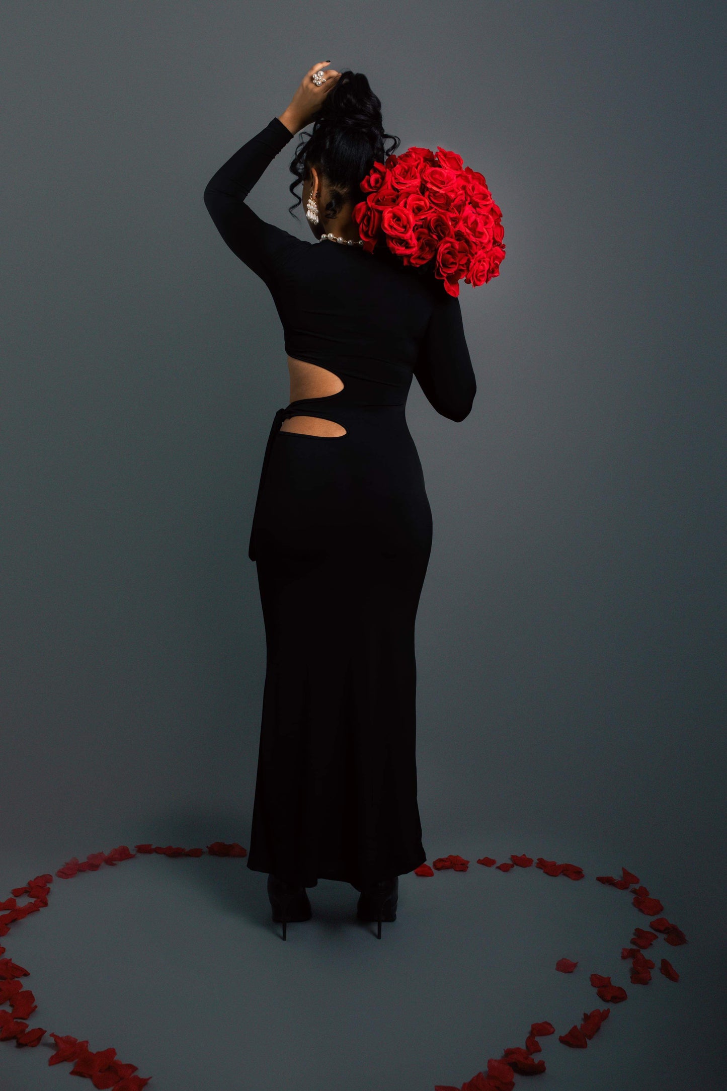 Black Long Sleeve Cut-Out Maxi Dress