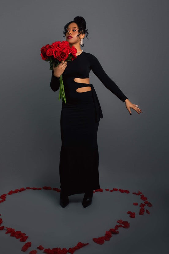 Black Long Sleeve Cut-Out Maxi Dress