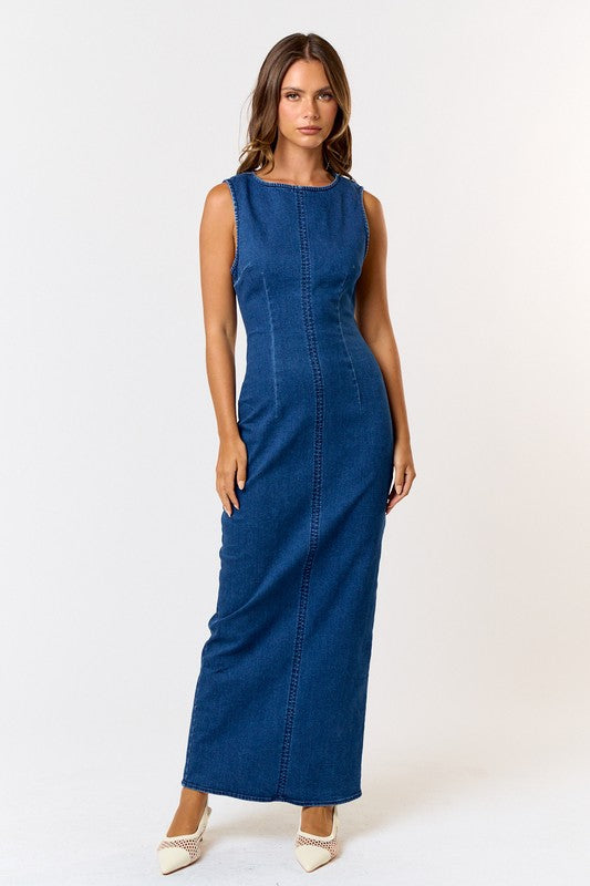 Sleeveless Maxi Denim Dress