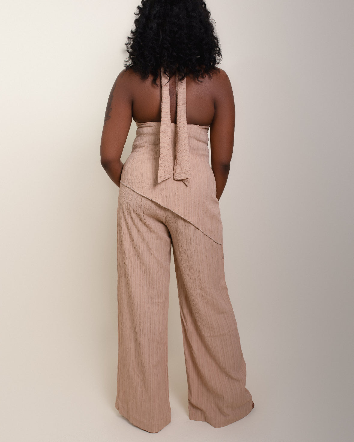 Asymmetrical Halter Top and Pants Set