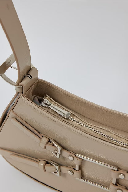 Beige Buckle Detail Shoulder Bag