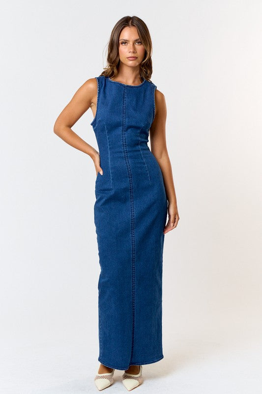 Sleeveless Maxi Denim Dress