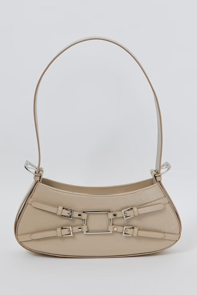 Beige Buckle Detail Shoulder Bag