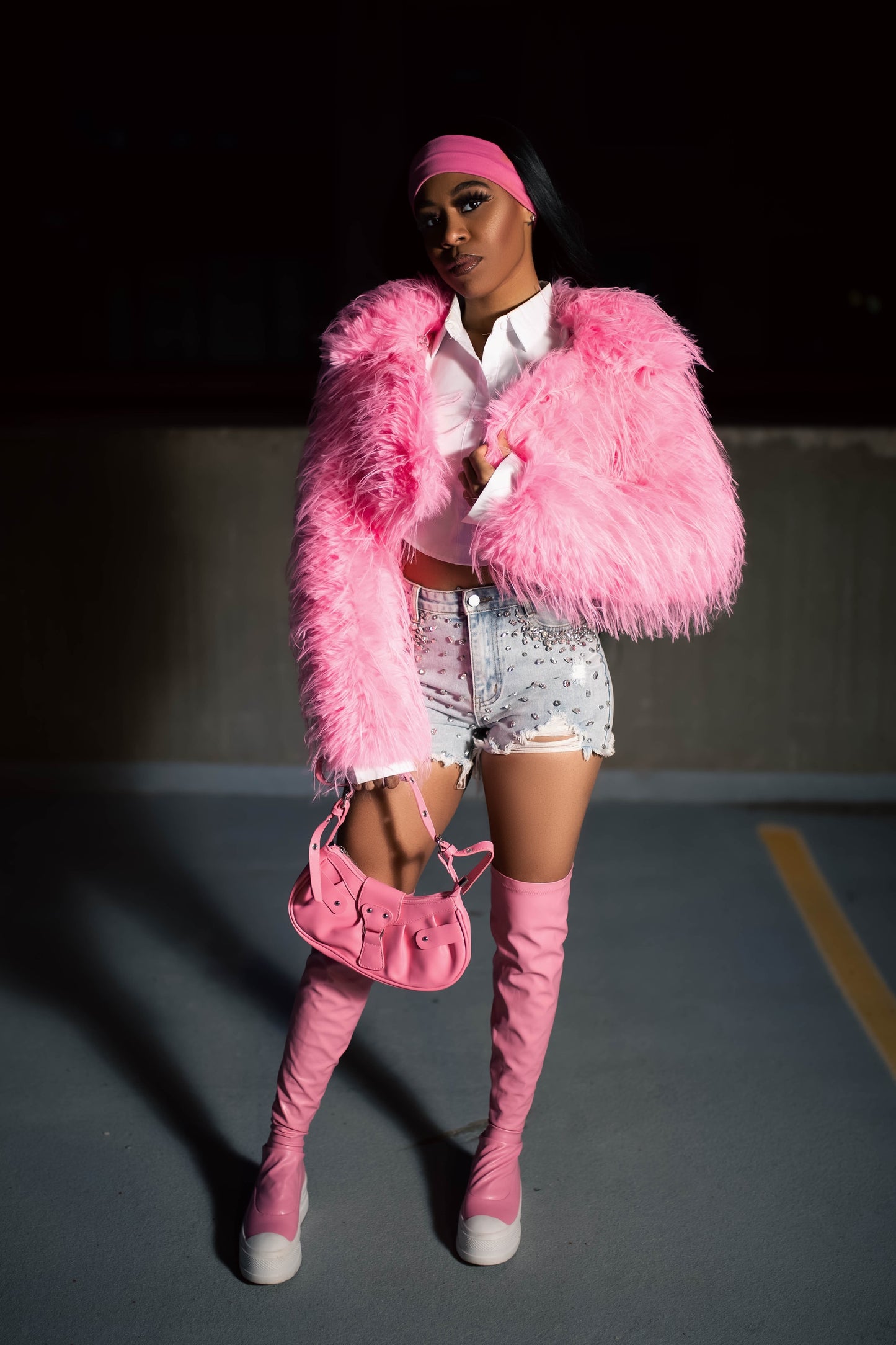 Barbie Pink Shaggy Faux Fur Cropped Coat