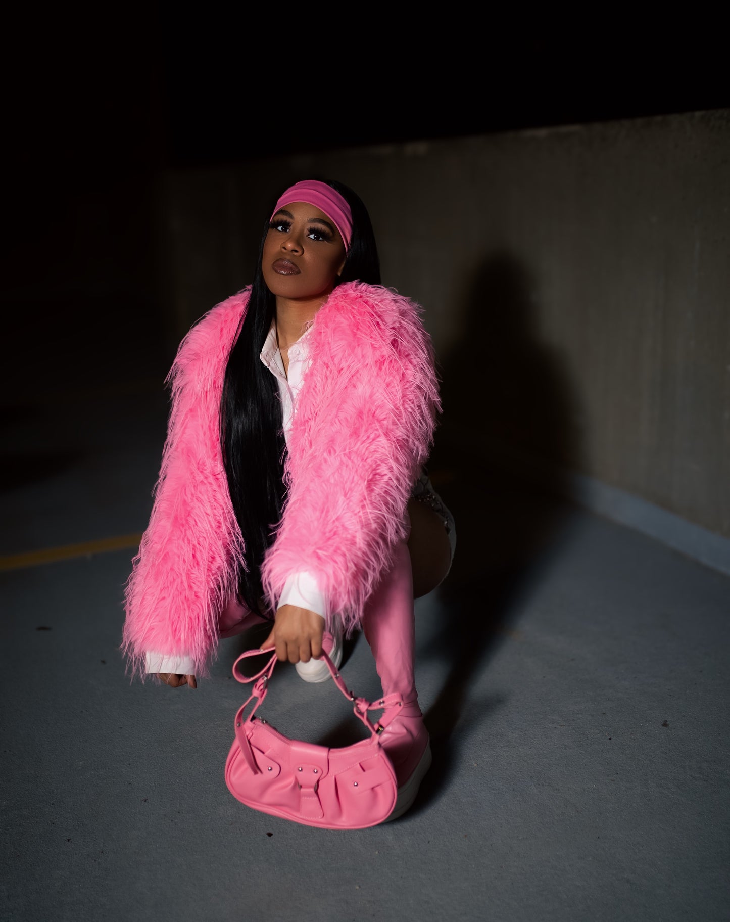 Barbie Pink Shaggy Faux Fur Cropped Coat