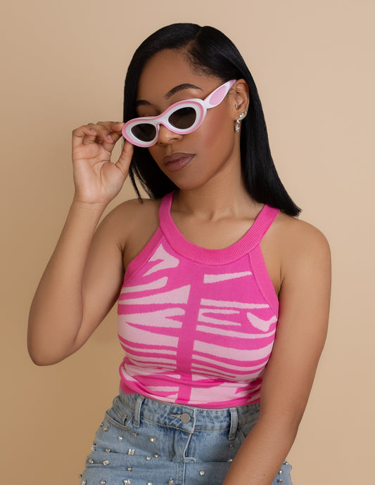 Pink Two-Tone Retro Sporty Sunglasses